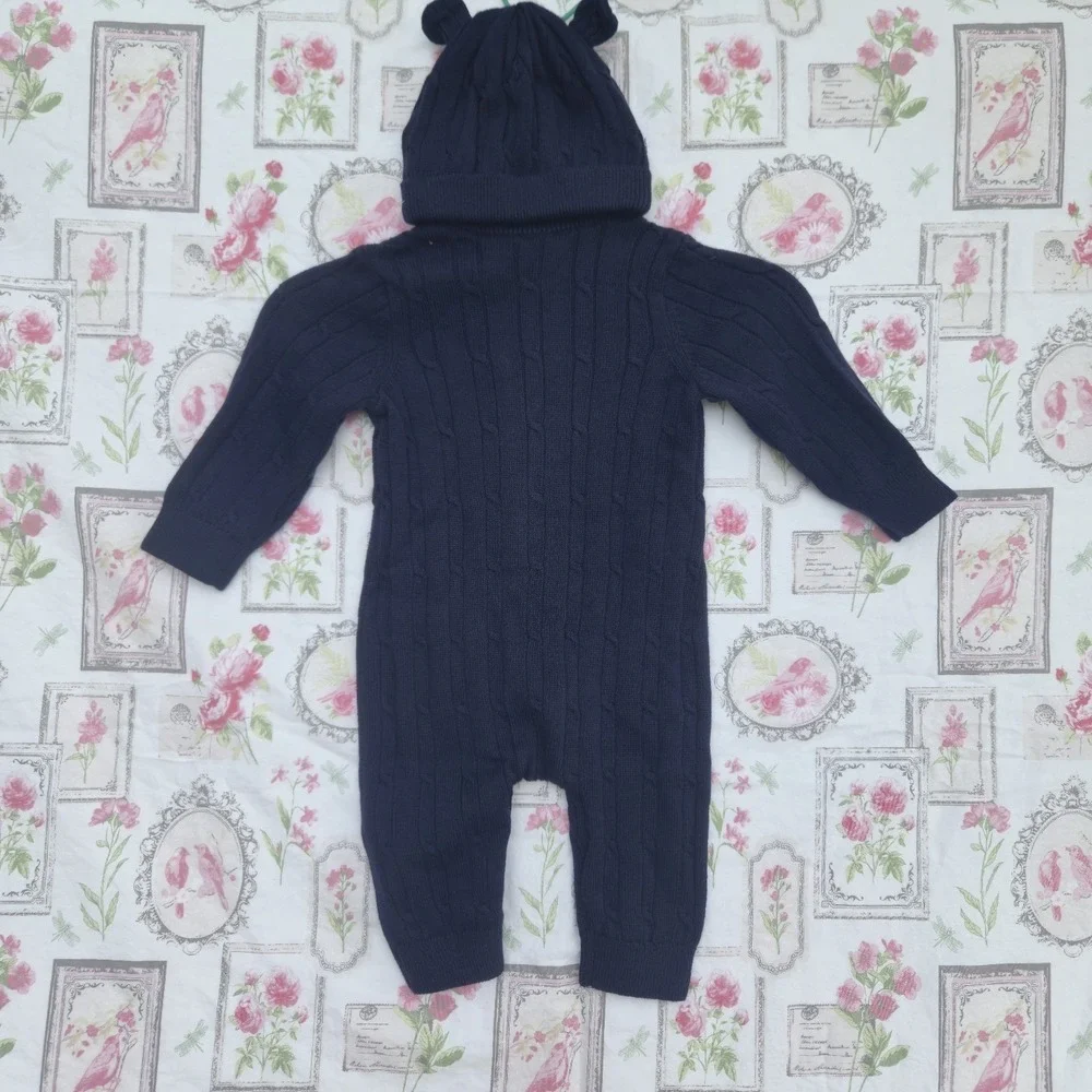 Gap Baby Cable Knit Zip‎ One Piece Outfit-set Navy Blue Coverall Size 3-6 M